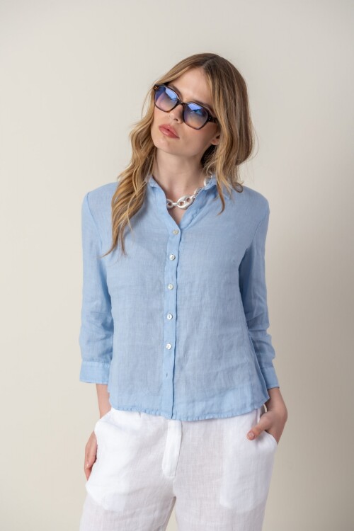 Camisa de dama lino Celeste