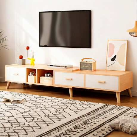 Rack Tv Madera Largo Extensible 120-198Cm De Mdf Ub MARRON-BLANCO