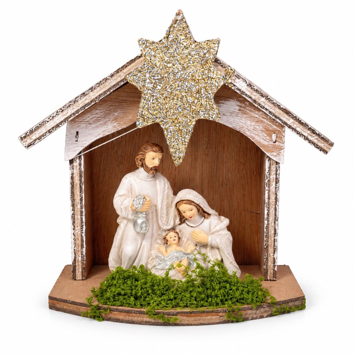 PESEBRE 3 FIGURAS C/ESTABLO 14x15CM 