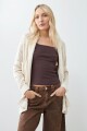 Ruana con flecos beige claro