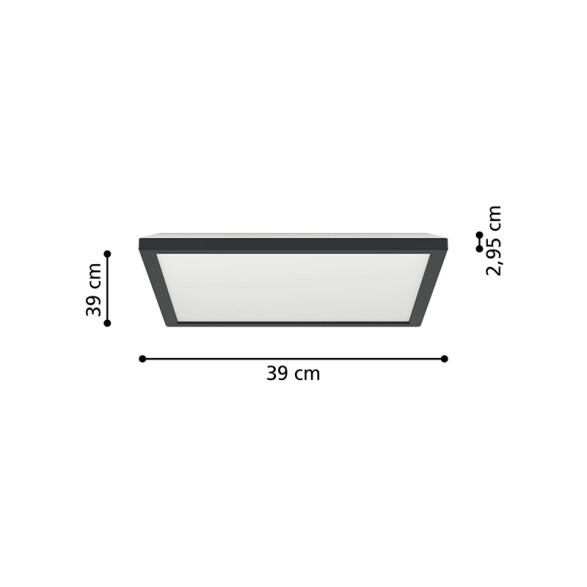 Plafón negro LED cuad. 17,6W blanco dinám. 39x39cm EG3619