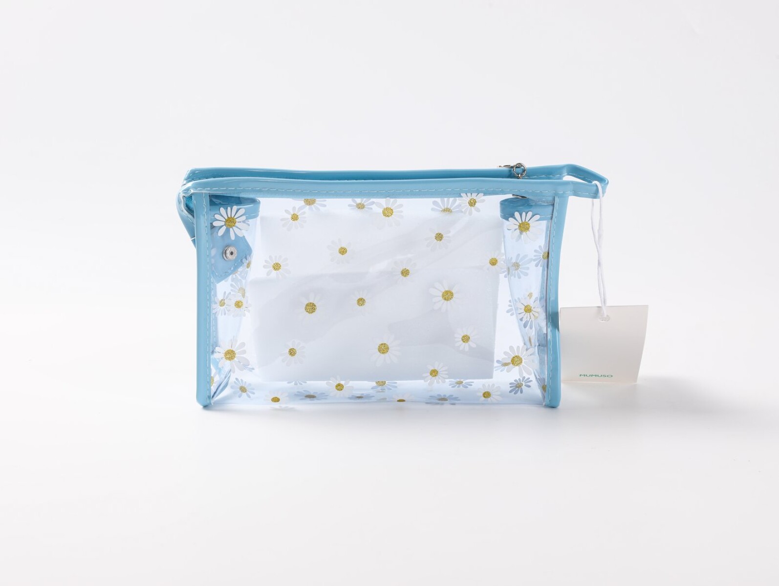 NECESER TRANSPARENTE PORTÁTIL DISEÑO MARGARITA (AZUL) 