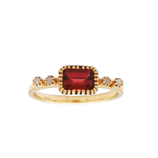 Anillo Halo-Plata rodinada con micra oro 18k-Piedra Granate y Brillantes-AN2001 conpiedra
