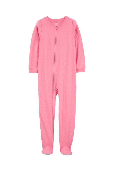 Pijama uno pieza de micropolar, con pie, diseño corazones Sin color