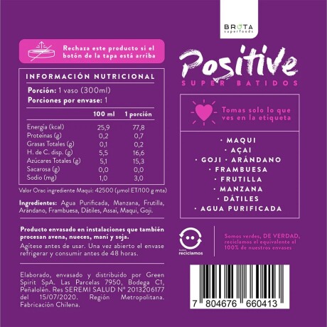 Superbatido Antiox Berrys 300 ml Brota Positive Superbatido Antiox Berrys 300 ml Brota Positive