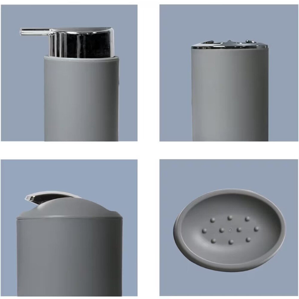 Set de baño 6 pz Gris y cromo (papelera-dispensadores) Set De Baño 6 Pz Gris Y Cromo (papelera-dispensadores)