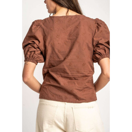 Blusa Bordada Frunces Mocha