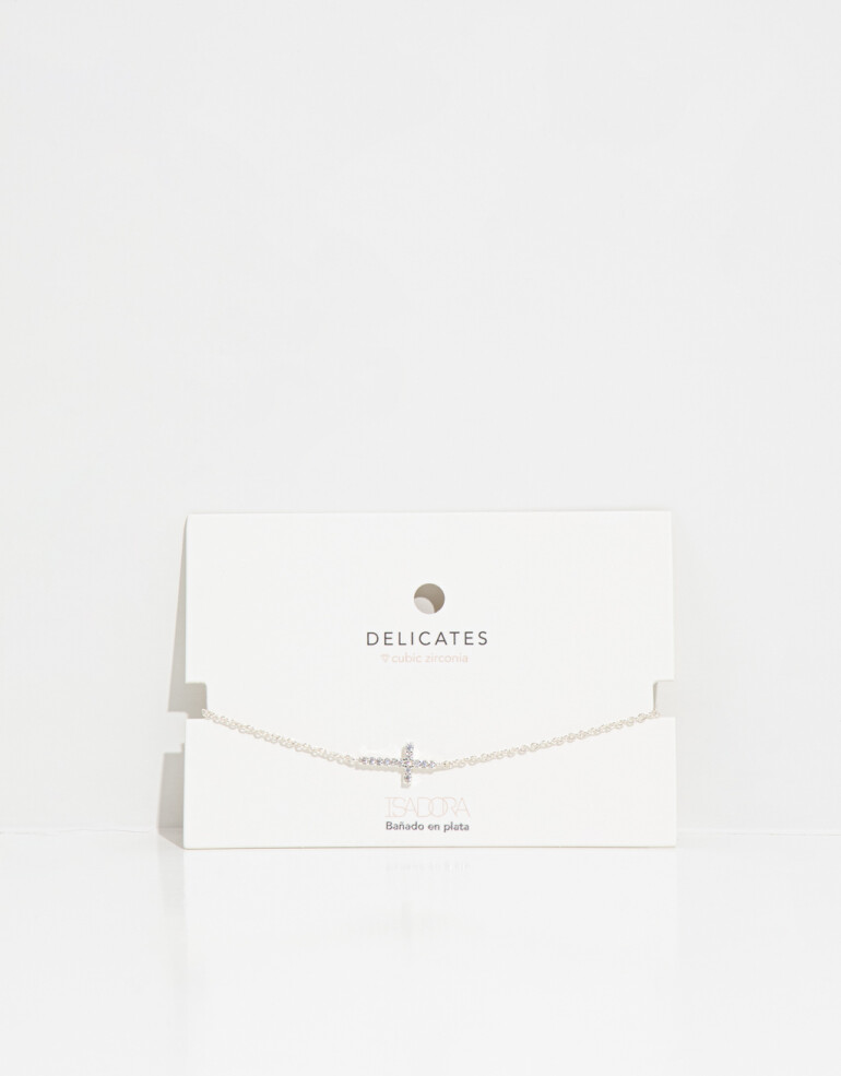 Pulseras Flexibles Strass Pulsera Con Dije De Cruz - Plateado