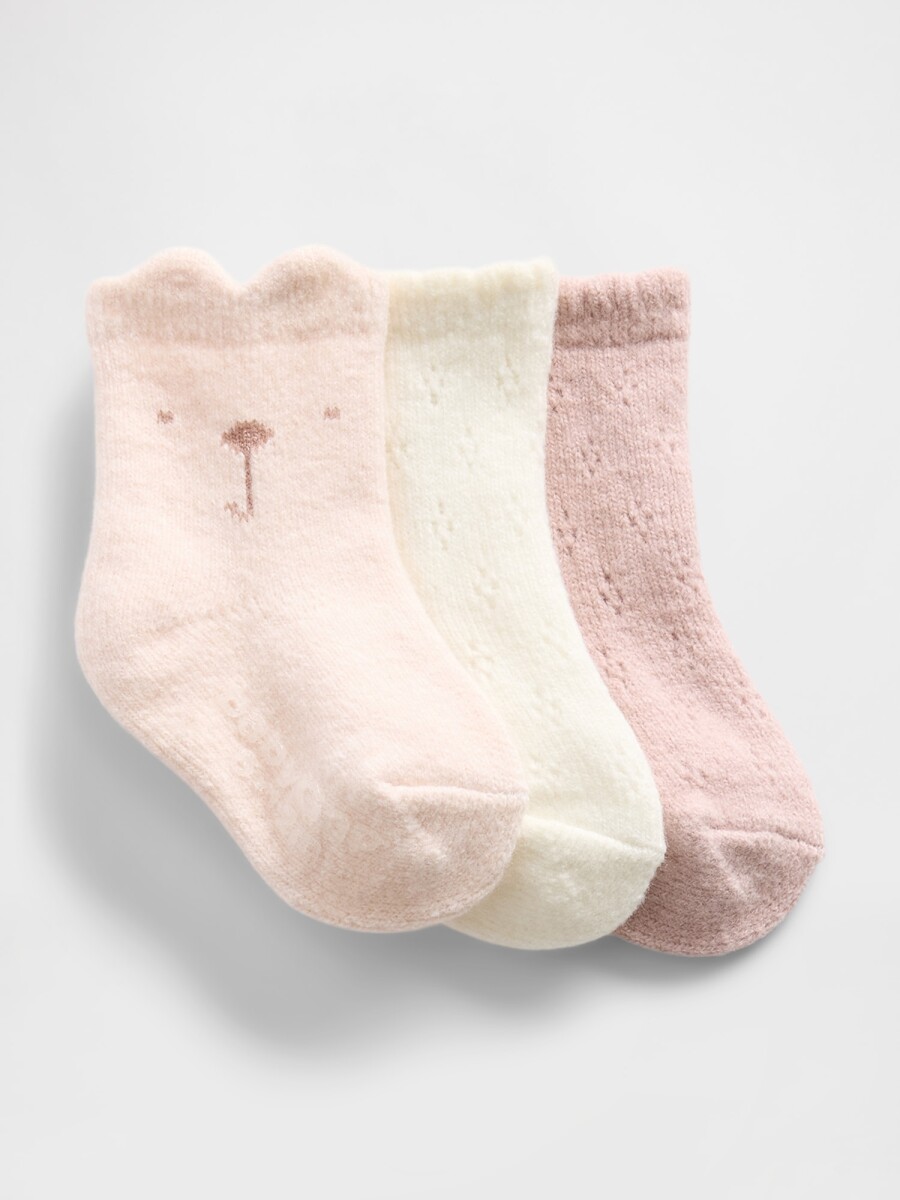 3PK SWEATER SOCKS - DULL ROSE 