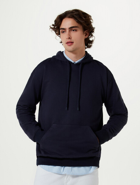 BUZO BÁSICO MASCULINO CON CAPUCHA AZUL