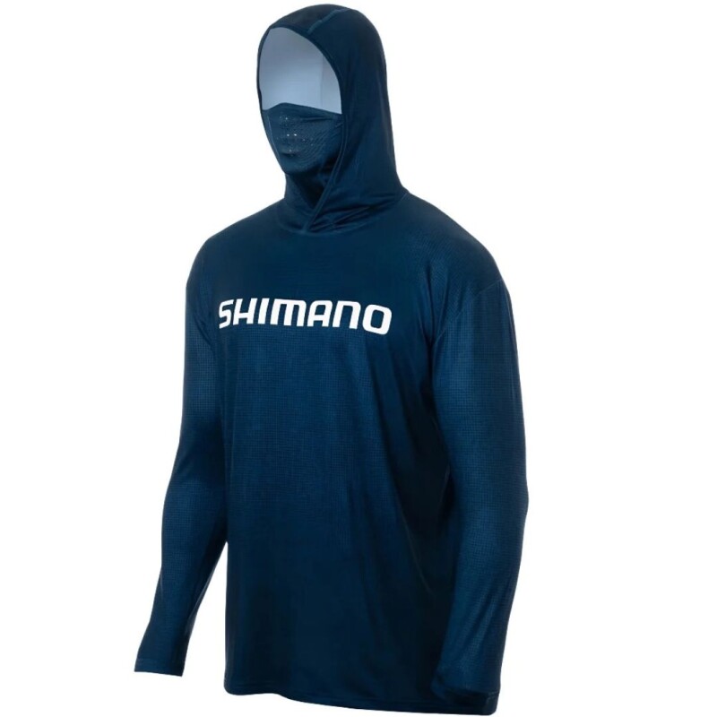 Remera Buzo Shimano Con Filtro Uv Manga Larga Capucha y Cuello Azul
