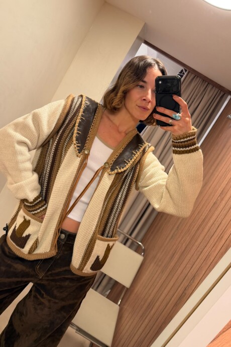 Cardigan Veteado Crudo/Camel