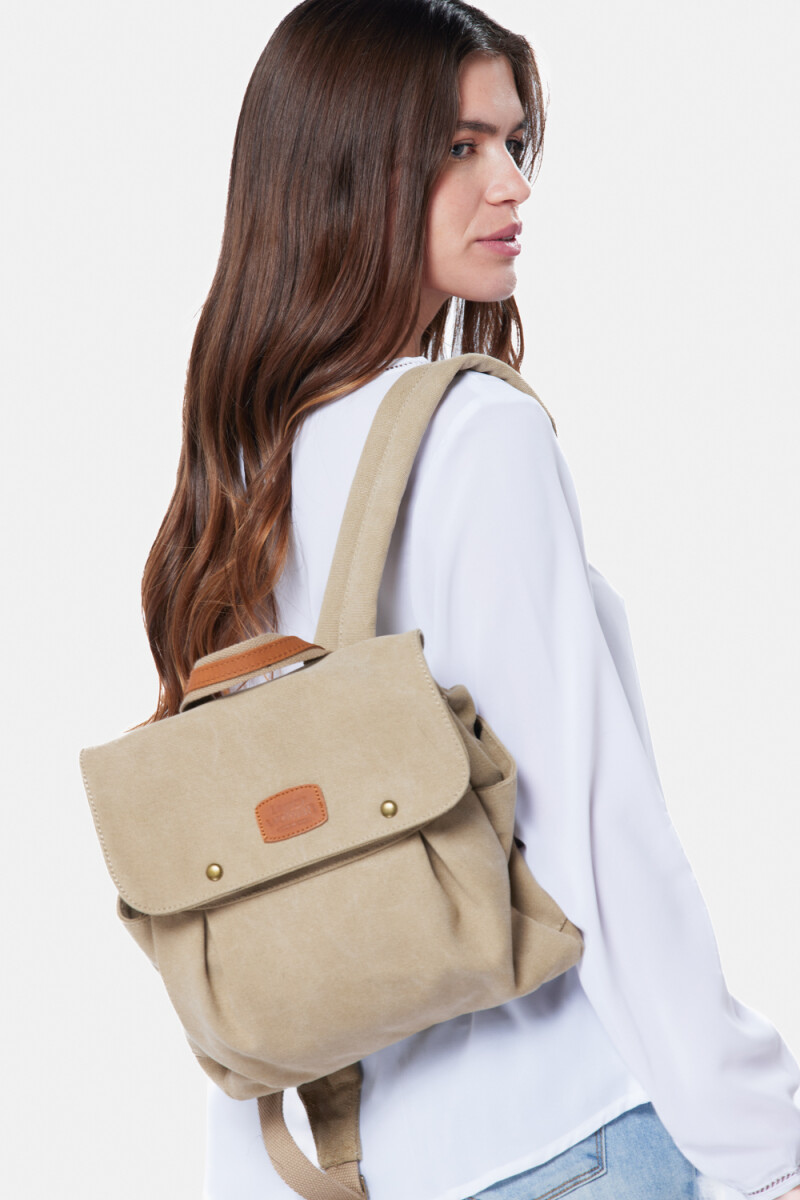 MOCHILA DE LONA LISA - Beige 