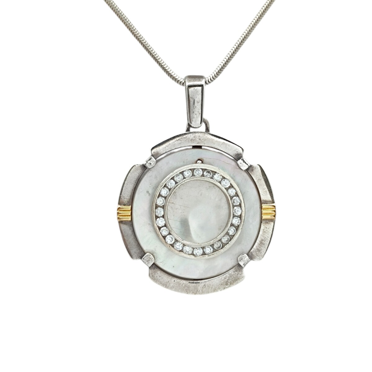 Dije Medalla Doble círculo-Plata y Oro-Nácar y Zirconia-CP5169 - sinpiedra 