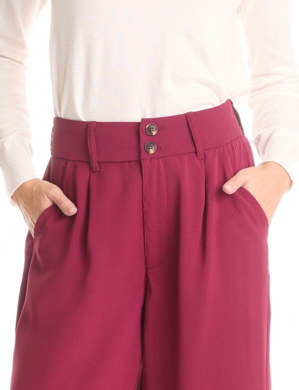 Palazzo Con Doble Botón & Cintura Elástica ROSA OSCURO