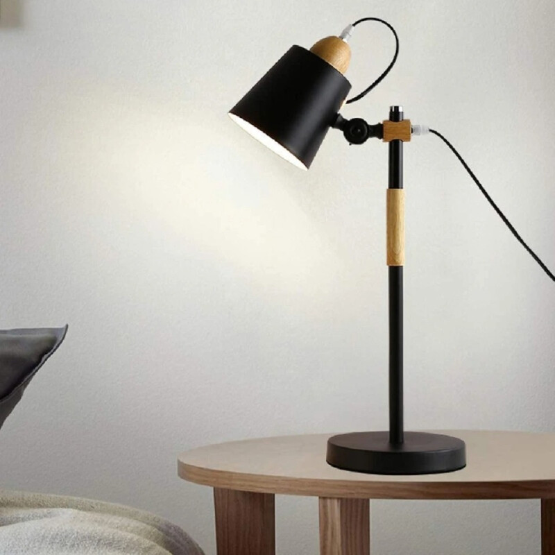 Pack X 2 Lampara Escritorio Portátil Nórdica Metal Y Madera Negro