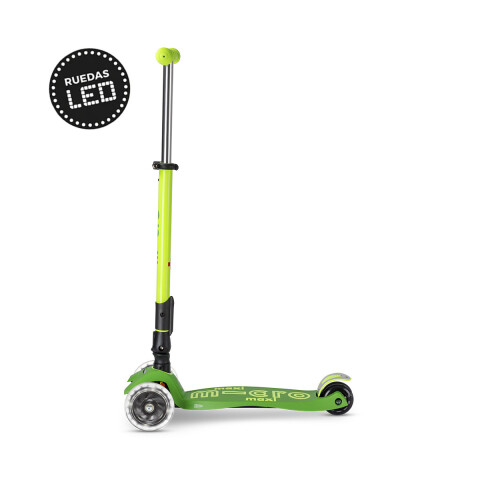 Monopatín Micro Maxi Plegable Neón LED Ajustable con 3 Ruedas VERDE