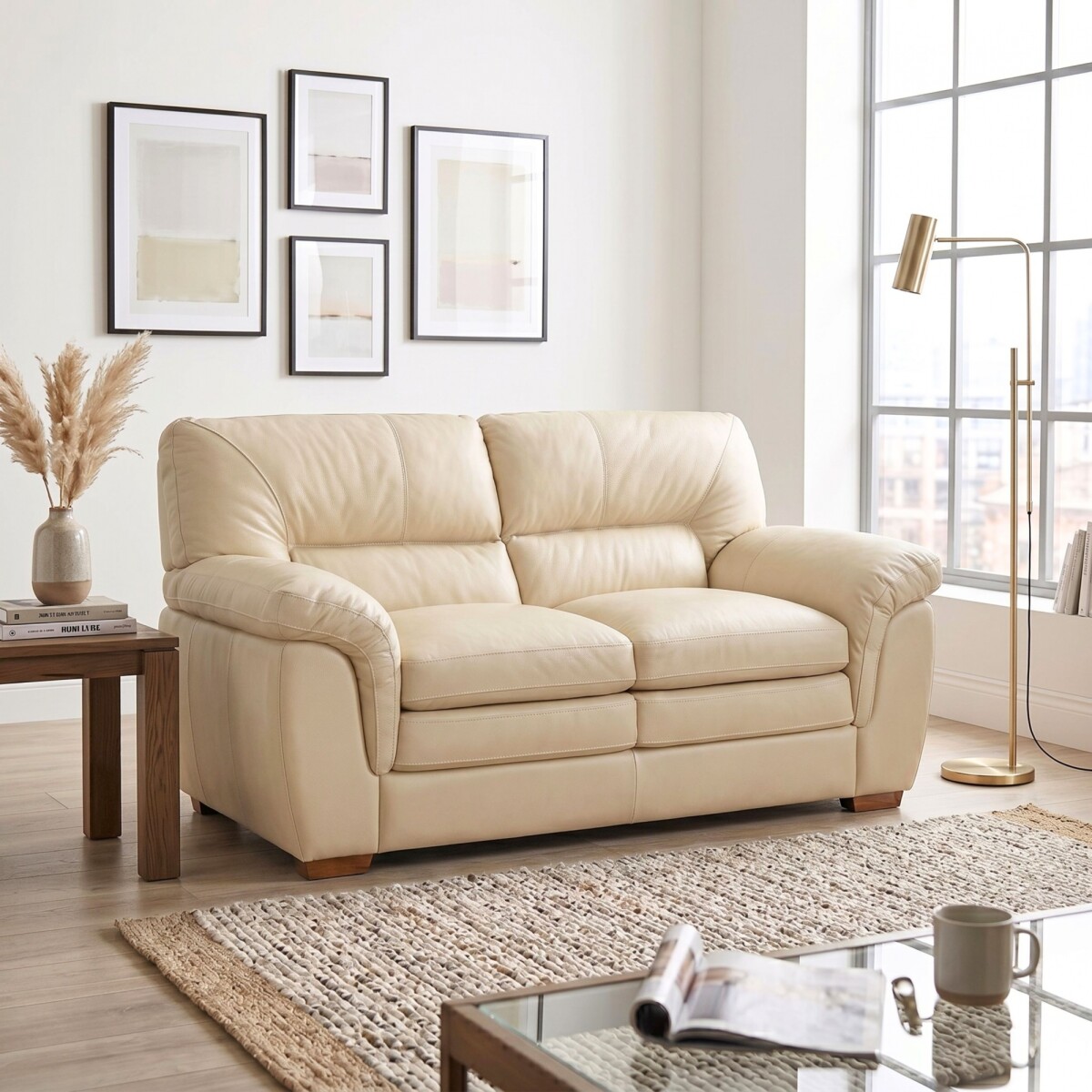 Sillon Livintus 2 Cuerpos Cuero Natural - Hielo 