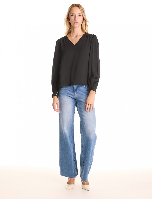 Blusa Gasa Plisada NEGRO