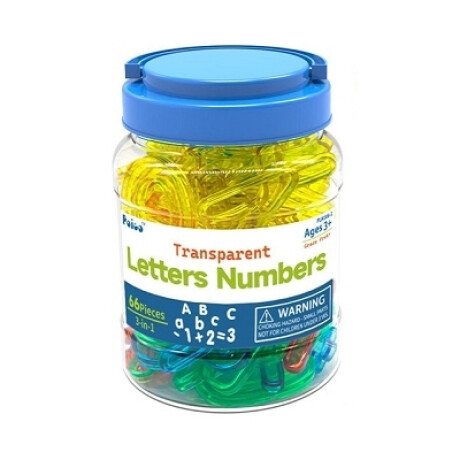 Figuras Traslucidas en pote Letras y Numeros 66 Piezas