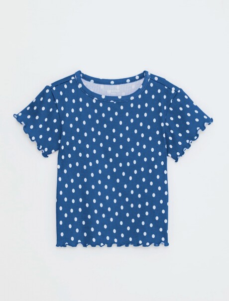 BLUSA CON ESTAMPADO EN TELA ACANALADA AZUL
