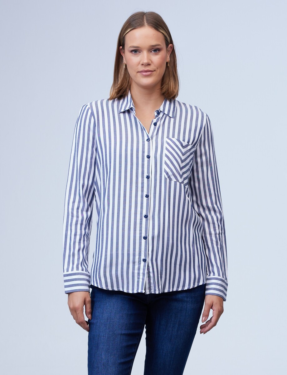 Camisa Lineas - Blanco/azul 