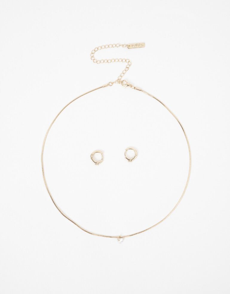 Bijouterie Set Strass Set De Collar Y Aros Con Cubic Zirconia - Dorado