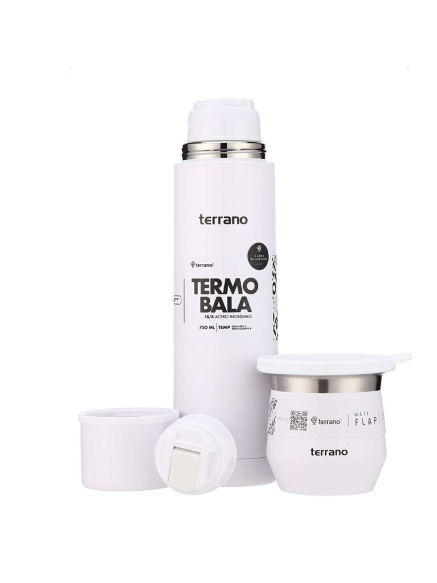Kit Termo Acero Bala 750Ml + Mate Flap - Blanco 