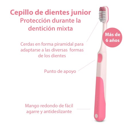 Cepillo Dental Junior +6A Suave Tapa Higiénica Rosa