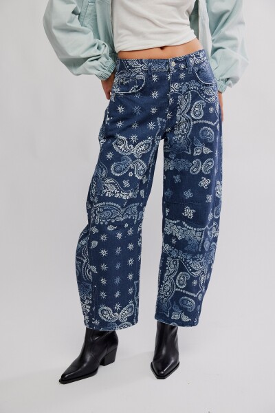 JEAN BARREL GOOD LUCK ESTAMPAD Azul