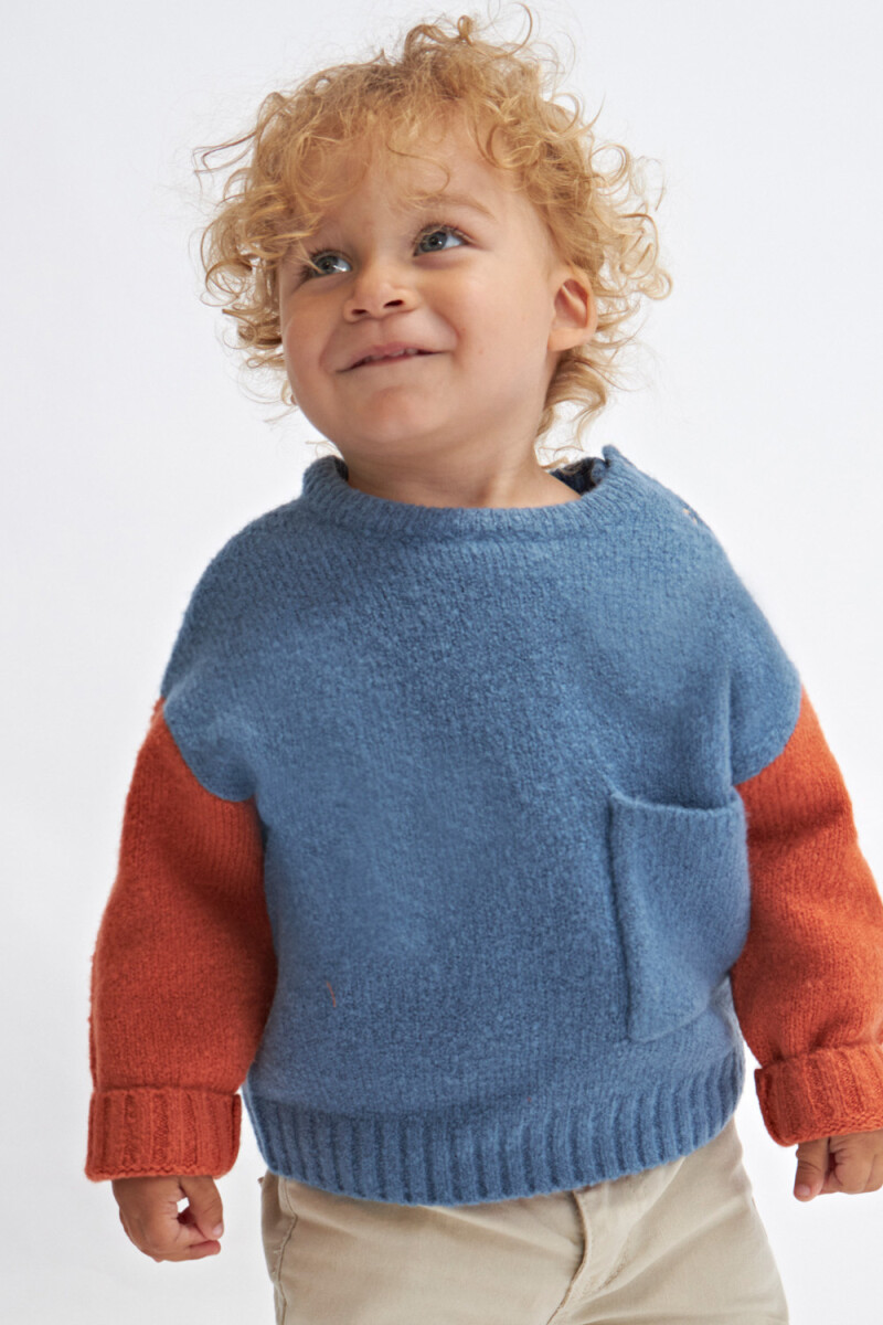 Sweater de punto bloque de color - Azul 