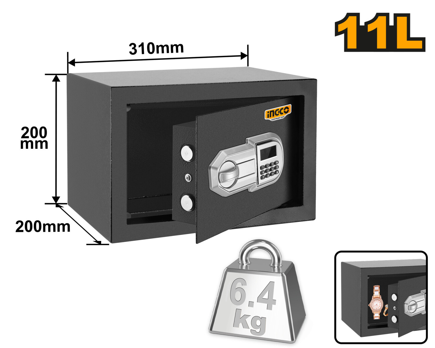 CAJA FUERTE DIGITAL 11LT ESF2002 INGCO NEGRO 