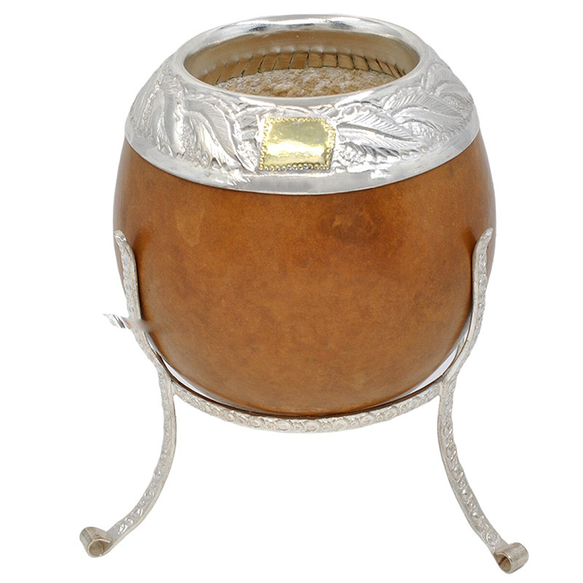 Mate Con Virola En Plata Y Tarjeta En Oro Para Grabado 