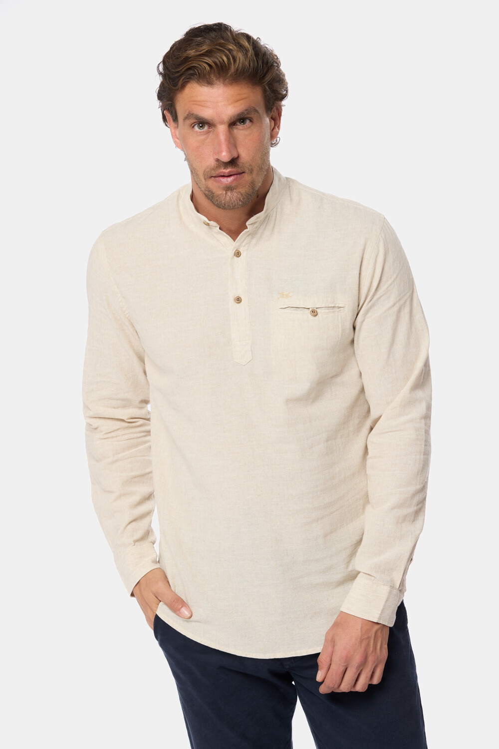 CAMISA DE LINO CUELLO MAO Beige