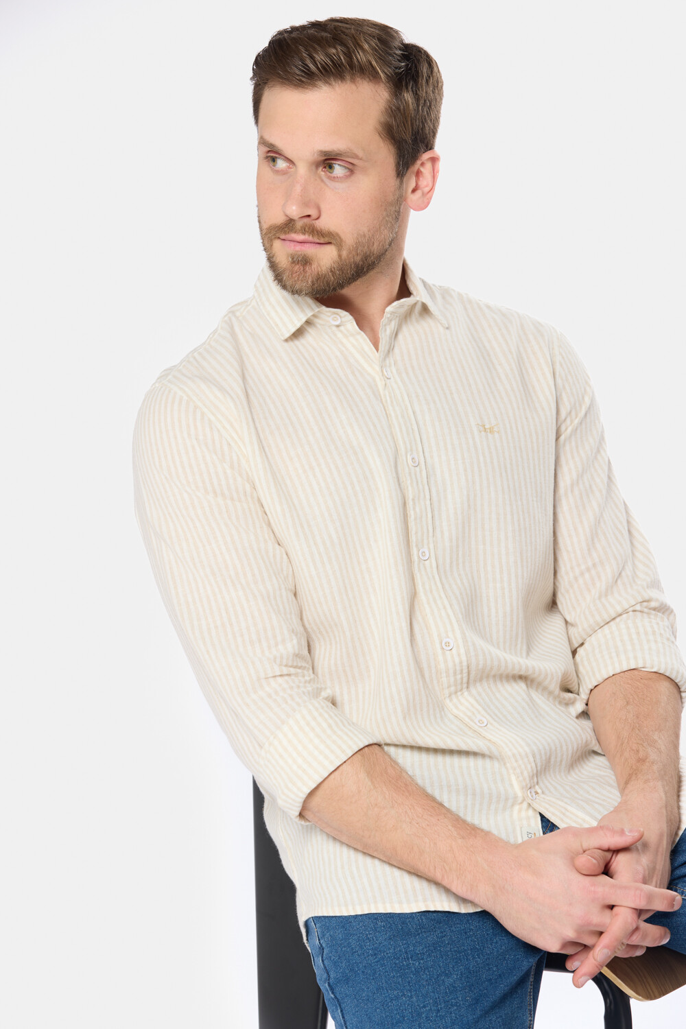 CAMISA DE LINO RAYADA Beige