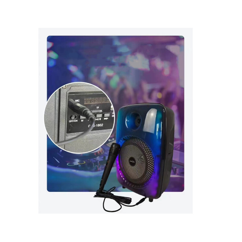 Parlante Bluetooth 8" Recargable Con Micrófono Y Panel LED RGB Completo Parlante Bluetooth 8" Recargable Con Micrófono Y Panel LED RGB Completo