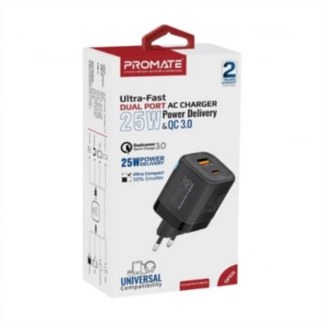 Cargador De Pared PROMATE 25W USB-C/USB-A - Negro Cargador De Pared PROMATE 25W USB-C/USB-A - Negro