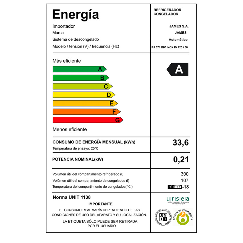 Heladera James J 571 inverter inox. Heladera James J 571 inverter inox.