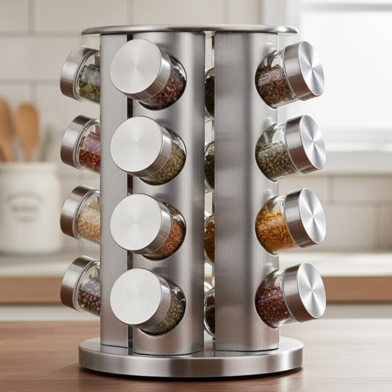 Especiero redondo giratorio 16 frascos PLATEADO