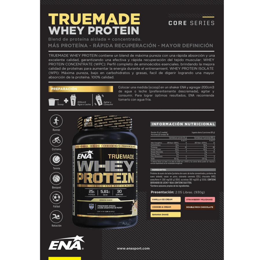 Suplemento Ena Whey Protein Truemade - Sabor vainilla Vainilla