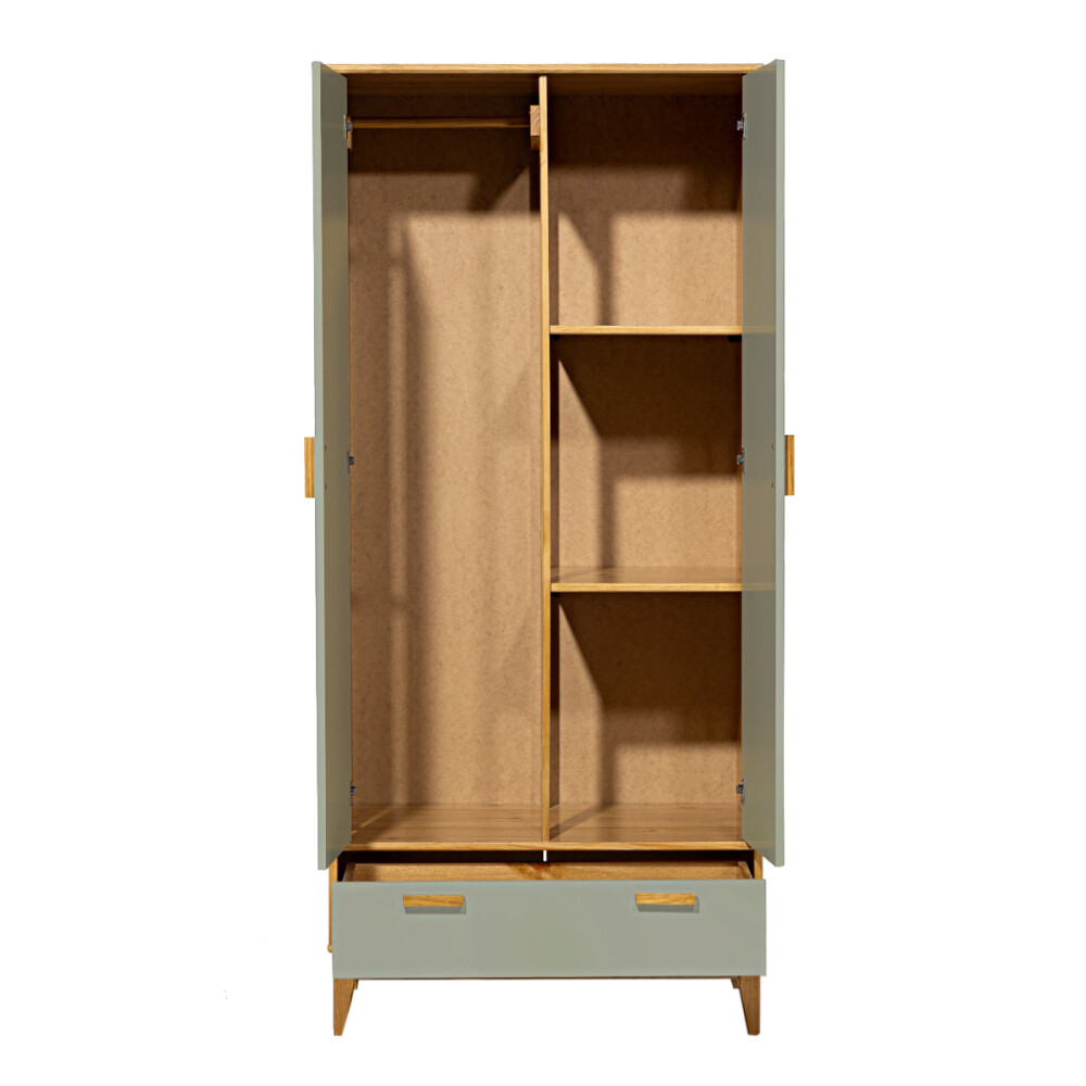Ropero en madera maciza 2 puertas 1 cajón Verde