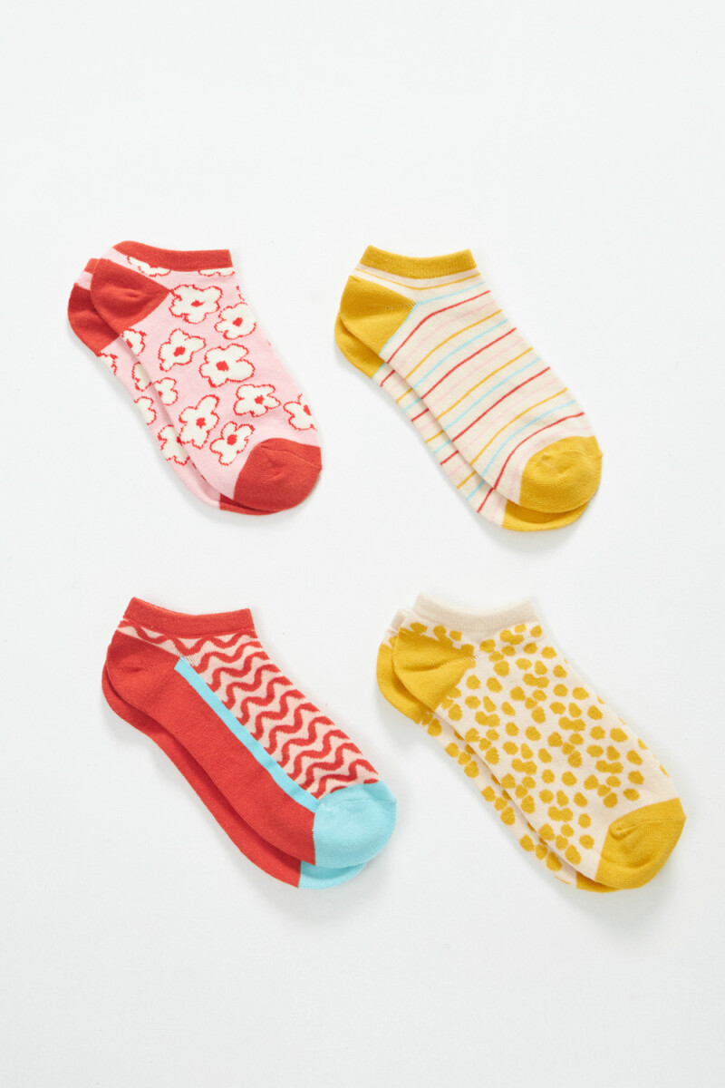 Pack x4 medias soquete - Rojo Y Amarillo 