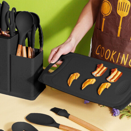 Set X19 Utensilios El Chingón Silicona Antiadherente Negro