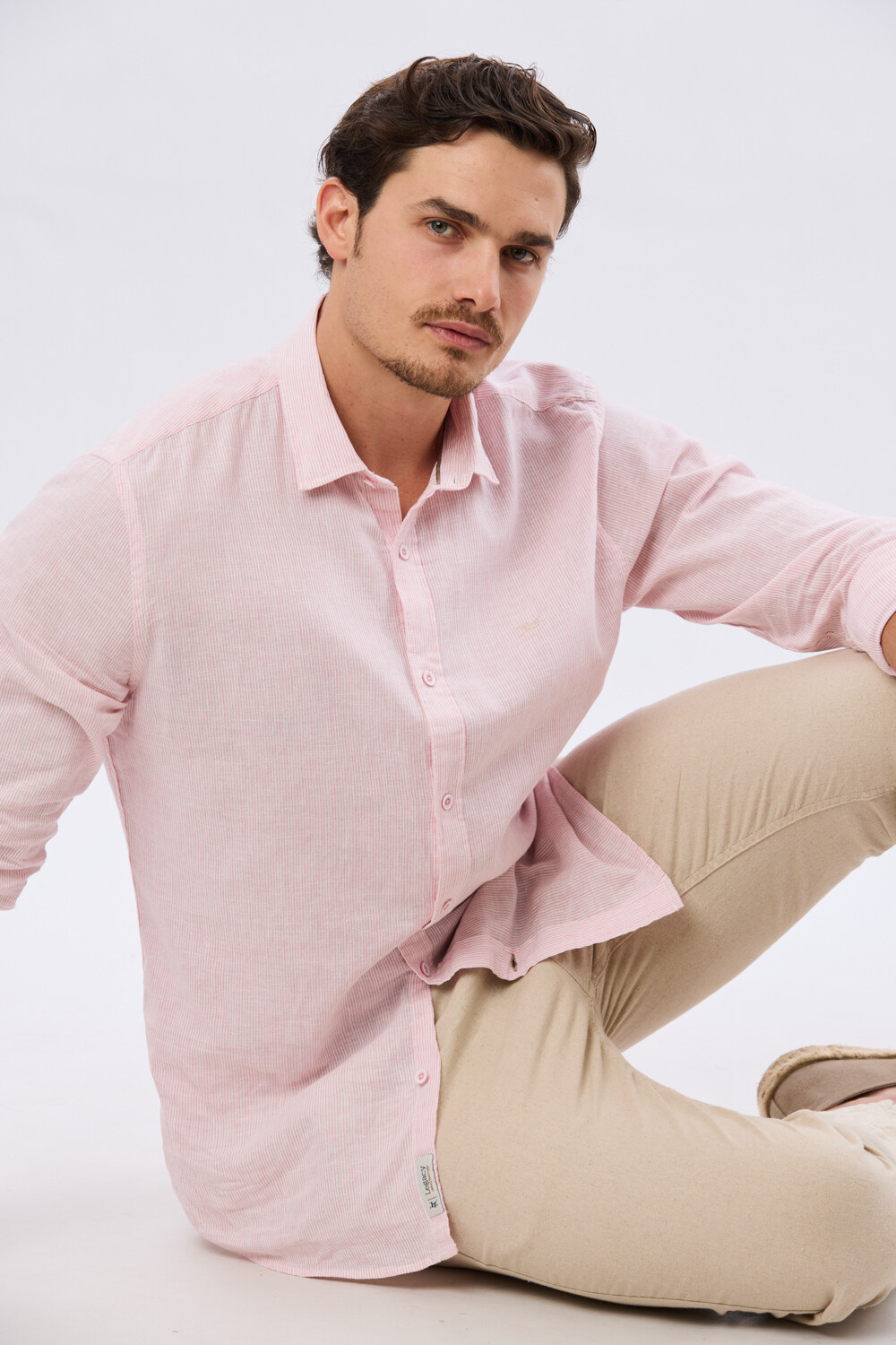 PANTALÓN DE LINO CON CINTURA ELASTIZADA Beige