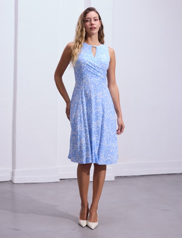 Vestido Cruzado Detalle Metal CELESTE/MULTI