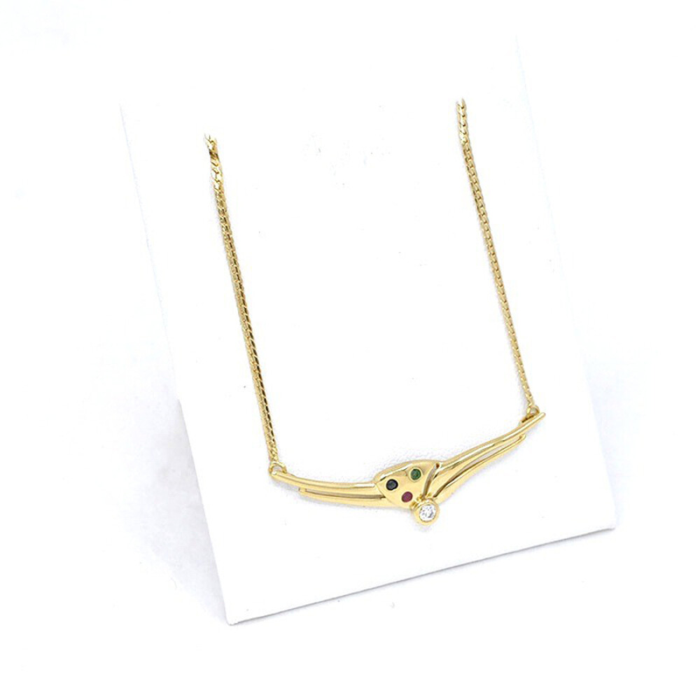 Cadena En Oro 18K Con Dije En Rubi, Zafiro, Esmeralda Y Zirconia Cadena En Oro 18K Con Dije En Rubi, Zafiro, Esmeralda Y Zirconia