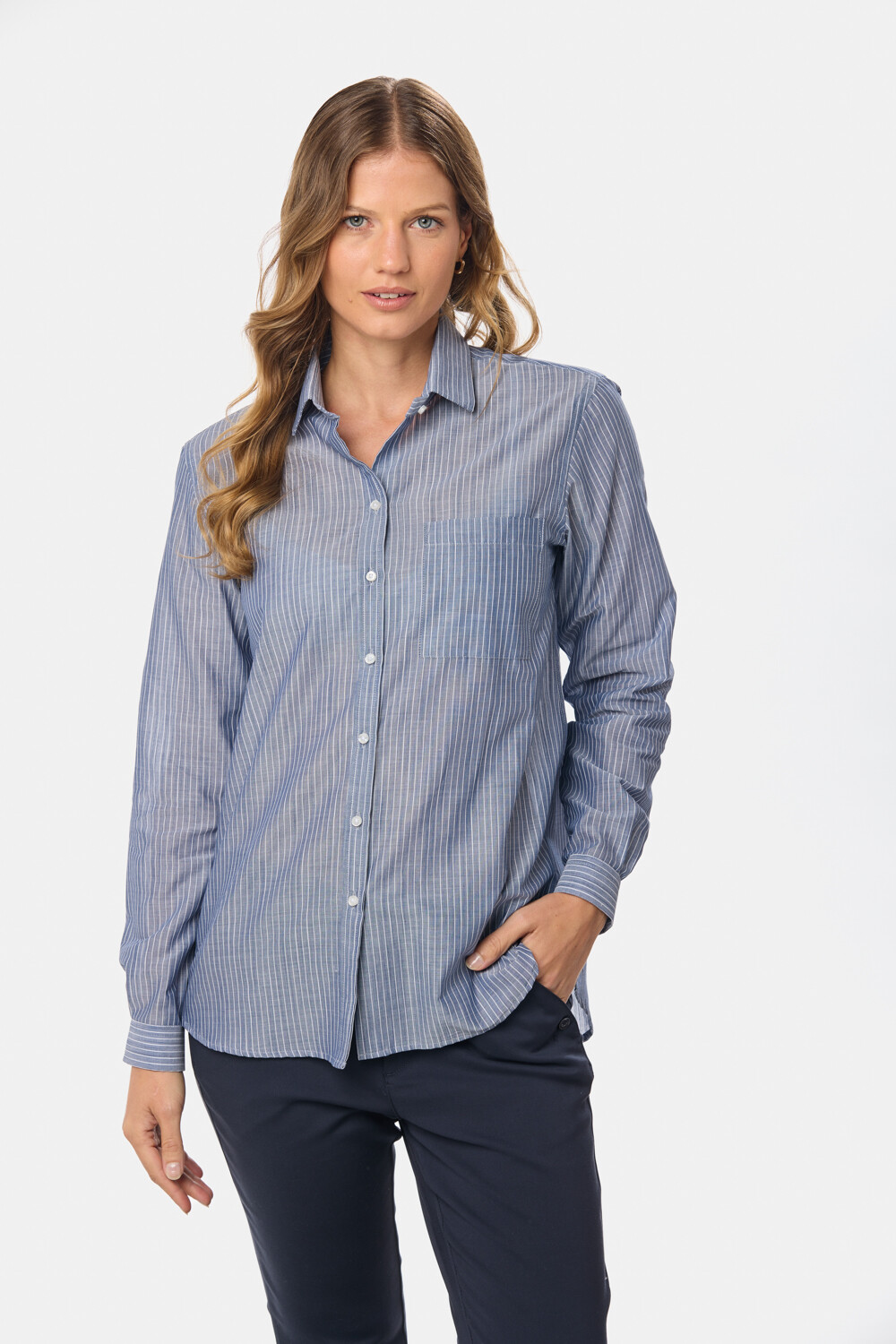CAMISA HOLGADA A RAYAS Azul