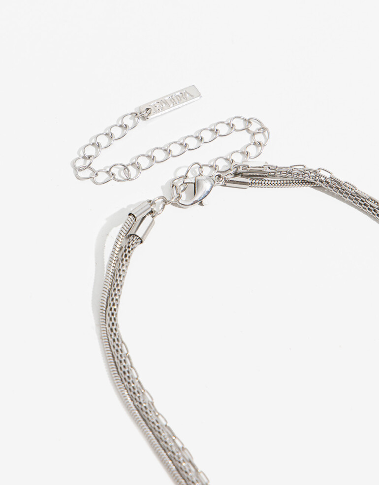 Collares Cortos Metal Collar Multicadenas - Plateado Rodio