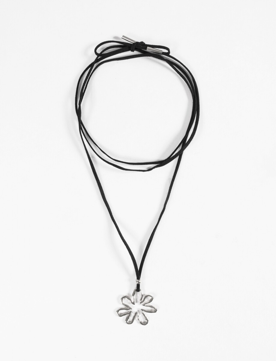 Collar cordón dije flor contorno - plateado 