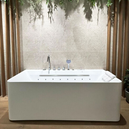 HIDROMASAJE EN ACRILICO PURO INCL 9 JETS + LUZ LED + CASCADA + PARLANTE EXT BLANCO